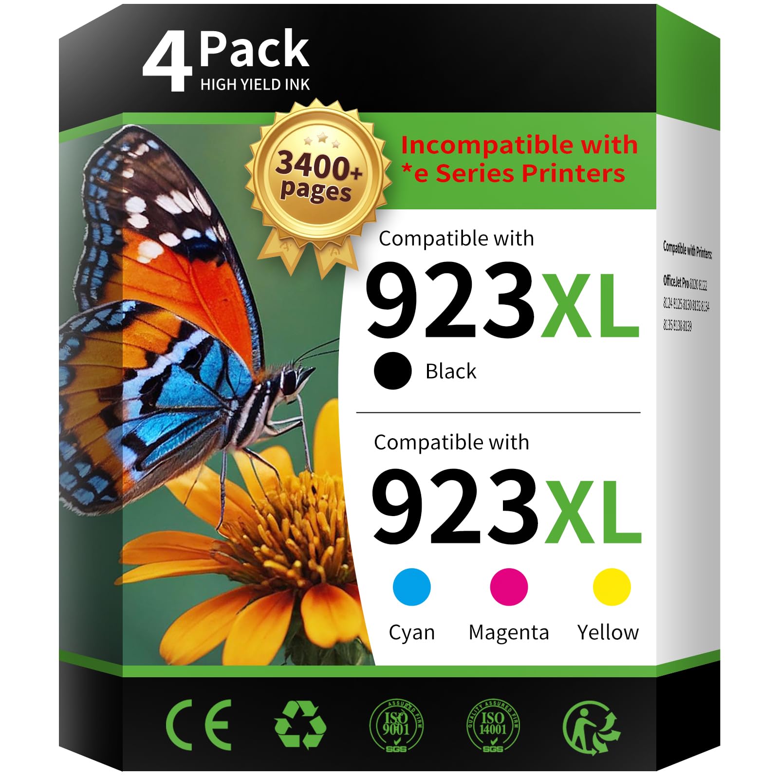 Photo 1 of 923XL 923 Ink Cartridges for HP Printers Replacement for HP 923XL Ink Cartridges Combo Pack 923e Ink to Work with OfficeJet Pro 8135 8130 8139 8138 8122 8120 8124 8125 8130 Printer (BK/C/Y/M, 4-Pack)
