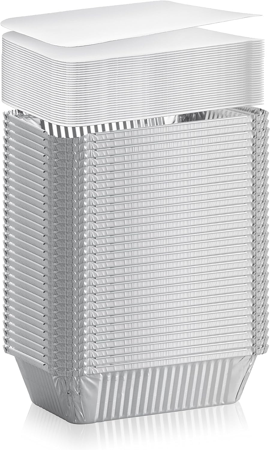 50 HEAVY DUTY desechables rectangular de aluminio sartenes de aluminio con tapa cubre | 100% reciclable lata bandeja de almacenamiento de alimentos | extrasturdy recipientes para cocinar, hornear,