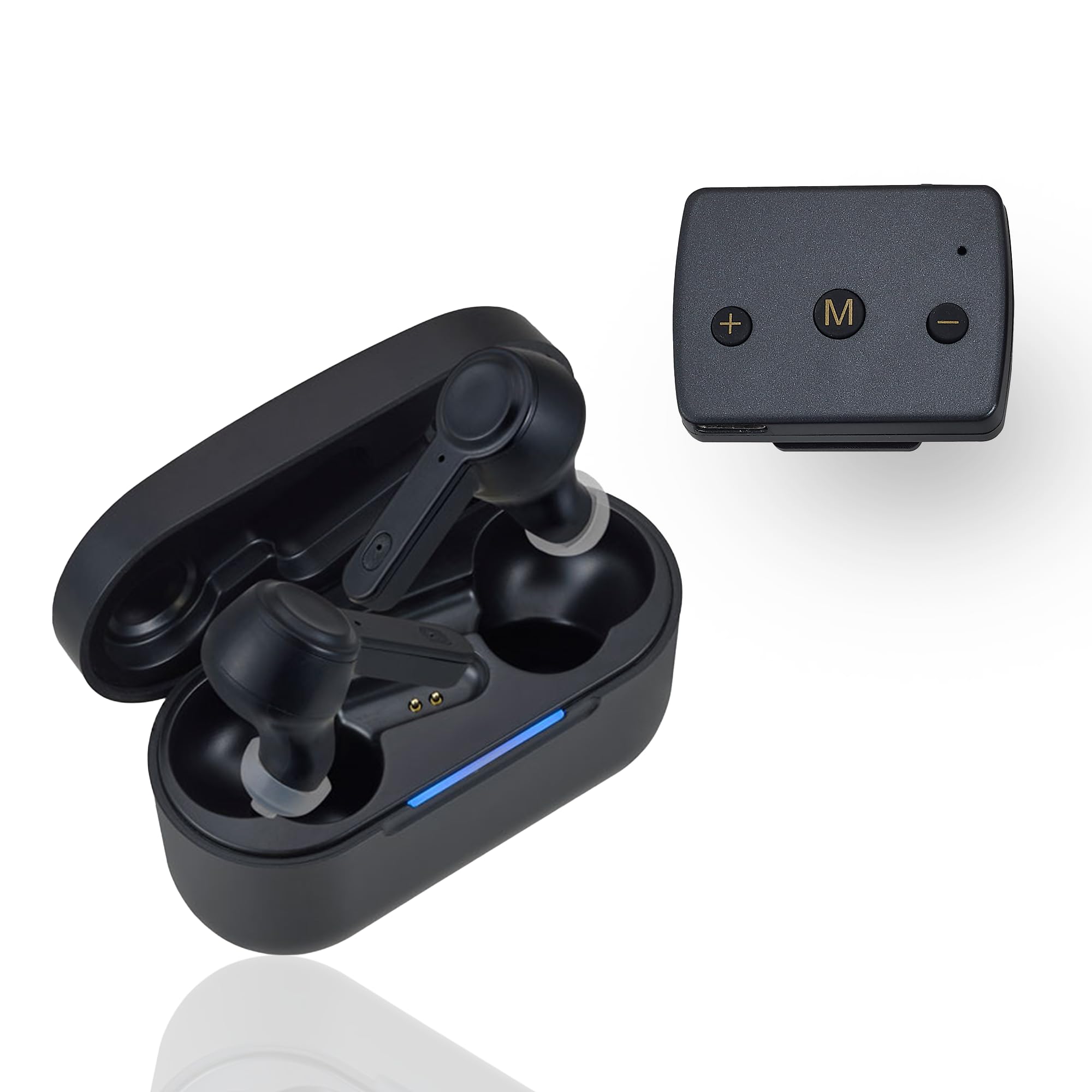 DigiMax TWS Rechargeable OTC Hearing Aids, with Microphone Transmitter and Bluetooth Streaming Connection, Long Battery Life, Suitable for Mild-Moderate Hearing Loss, Fast Charging (Black)