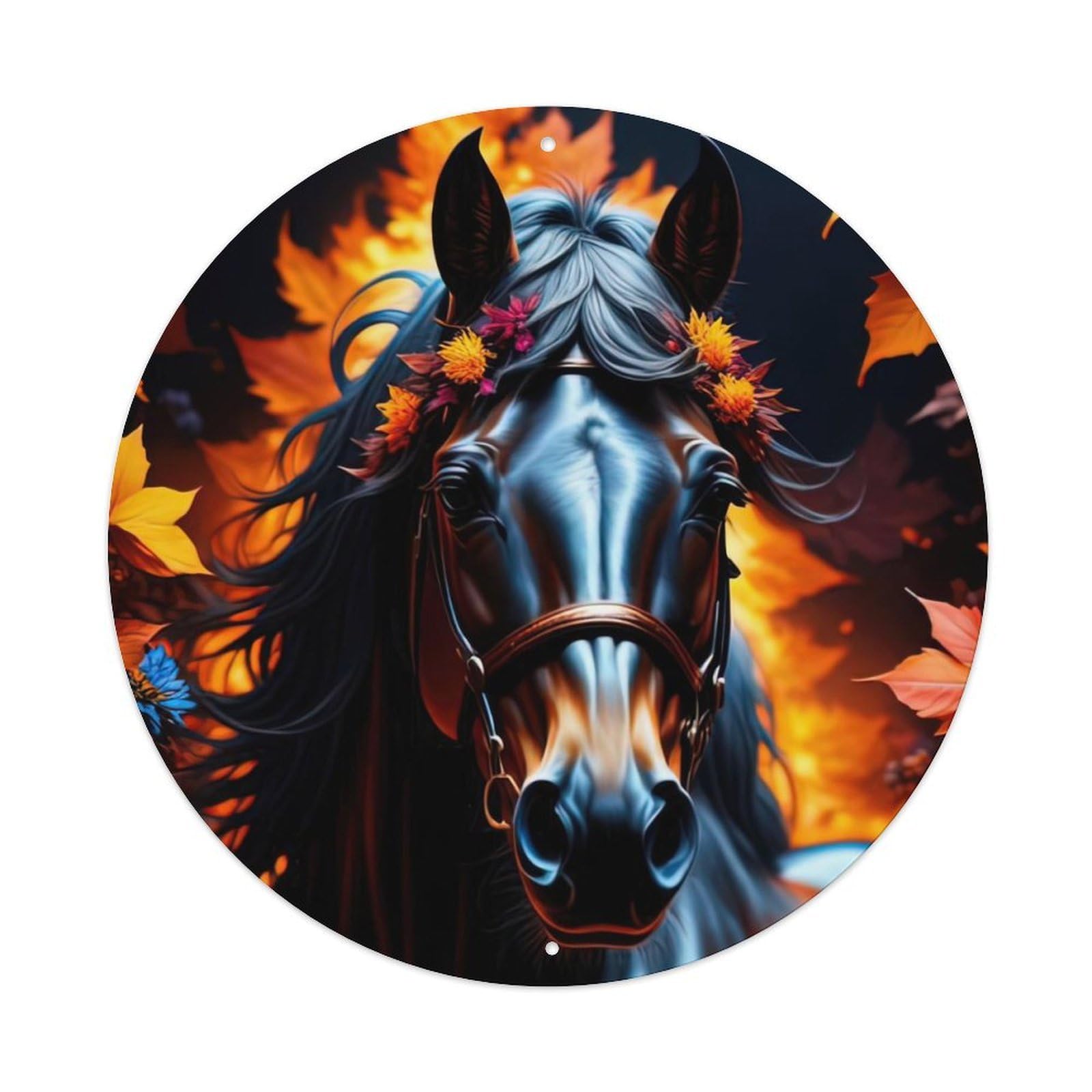 Animal Artwork Horses in The Maple Leaves Metal Tin Sign
