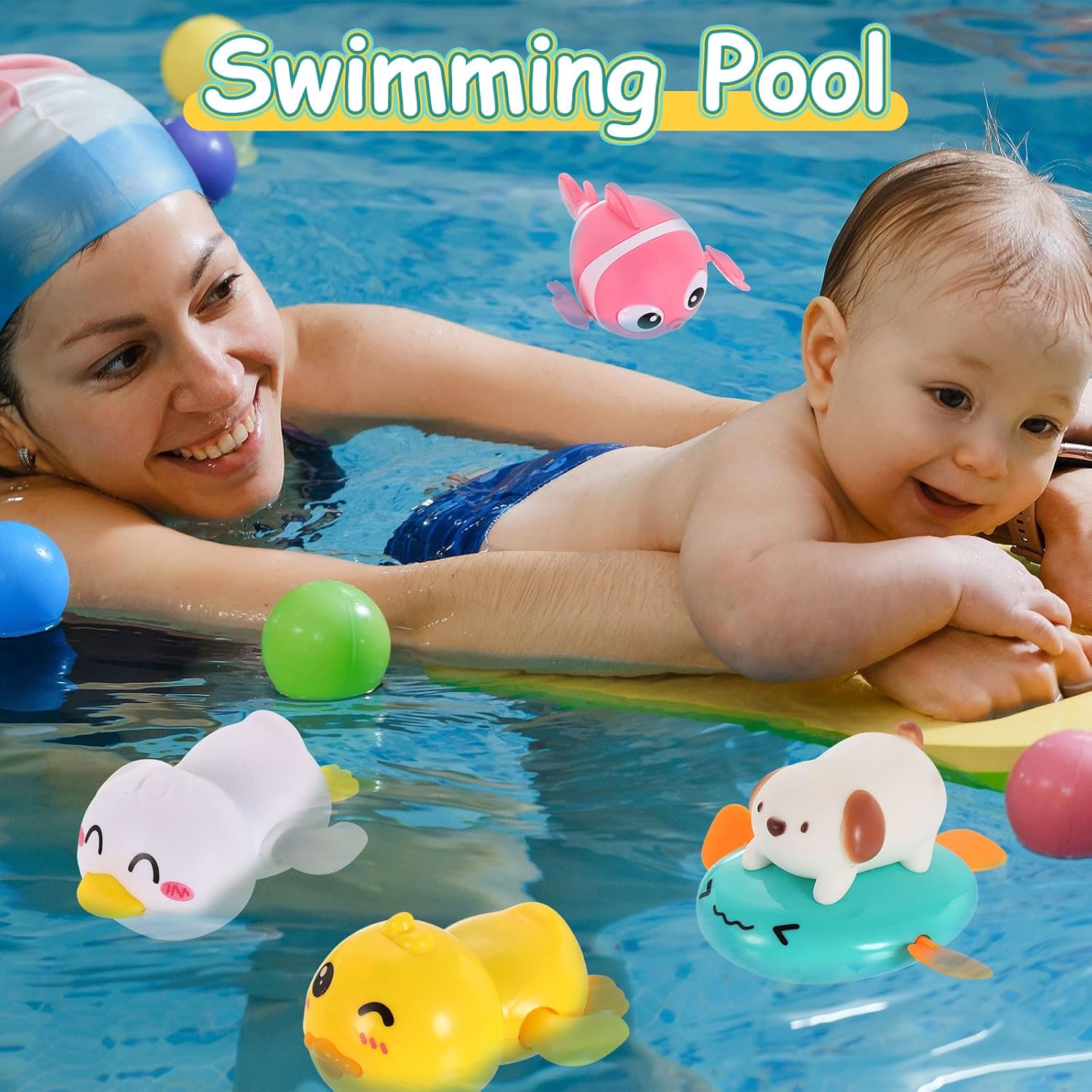 Swimming Single-Eyed Bath Toy Wind Up Animal Water Toy Sea Friend Bath Simulate Swimming Movement Perfect for Bathroom & Swimming & Pool & Water Party (Yellow, 1Pcs)