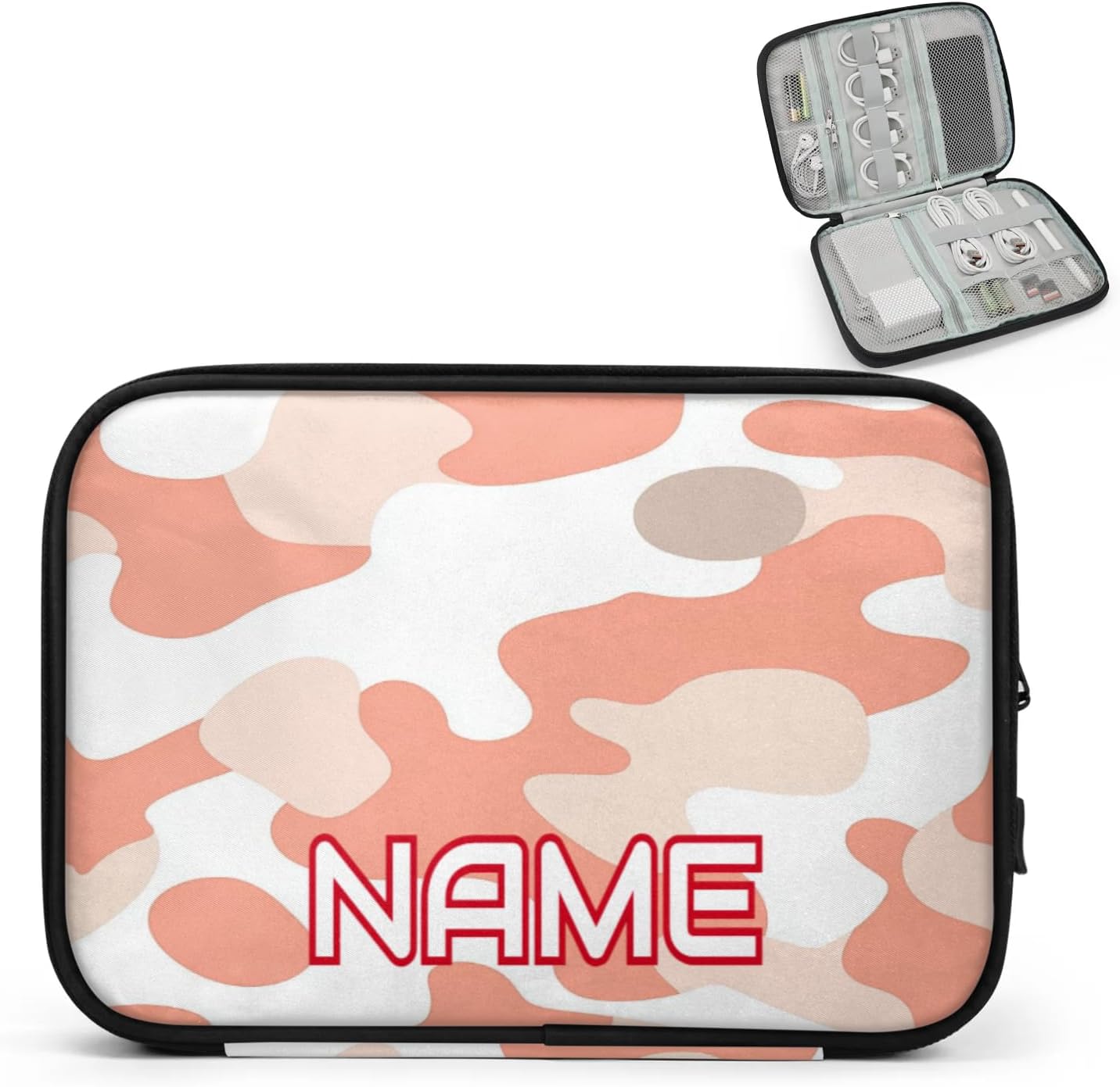 Custom Electronics Organizer Salmon White Camouflage Travel Cable Pouch Large Tech Accessories Case Waterproof Cord Storage Bag for Power Bank Charger Phone Earphone