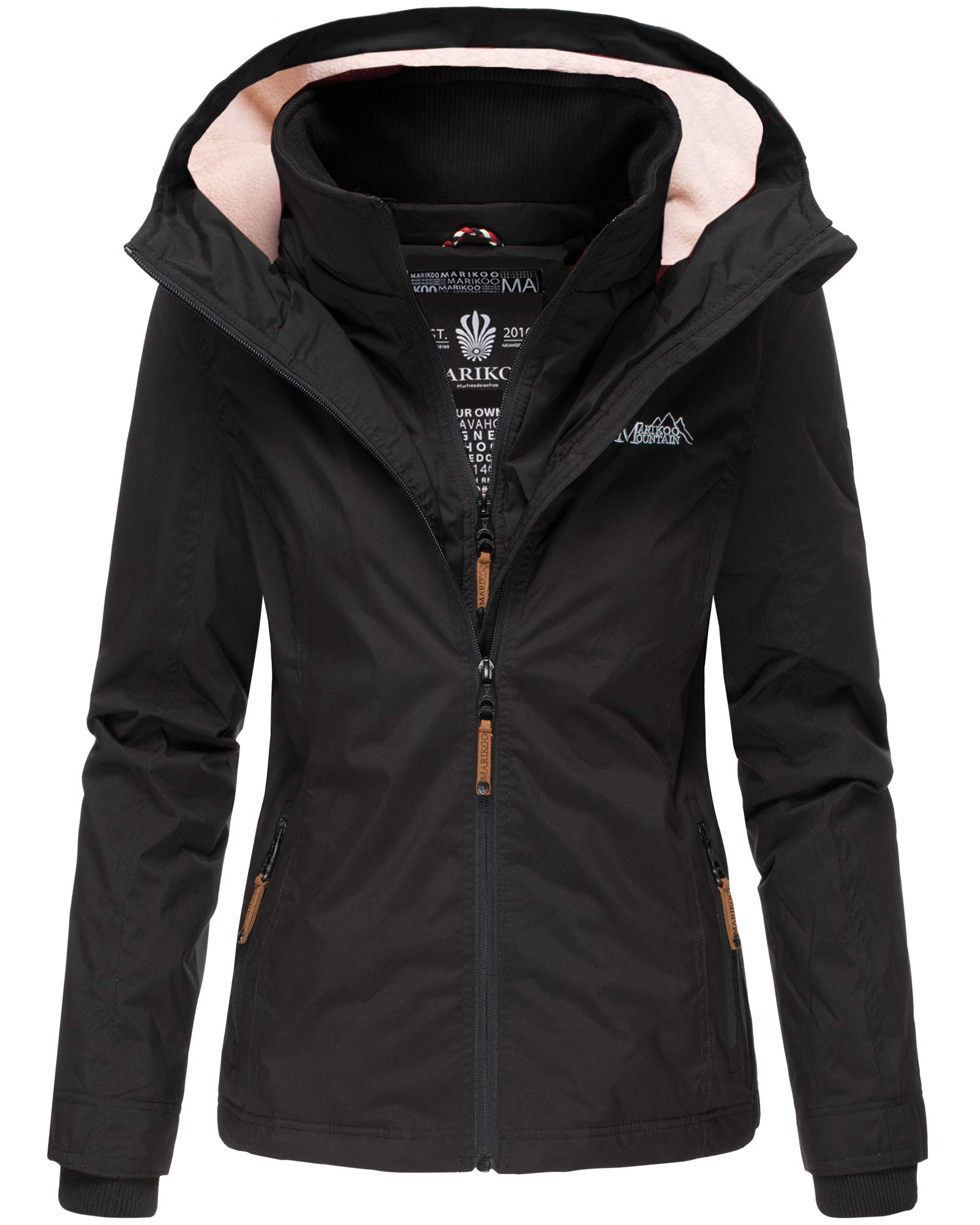 MARIKOO Damen Übergangsjacke Outdoor Regenjacke Fleece Jacke Gefüttert Kapuze XS - XXL ERDBEERE
