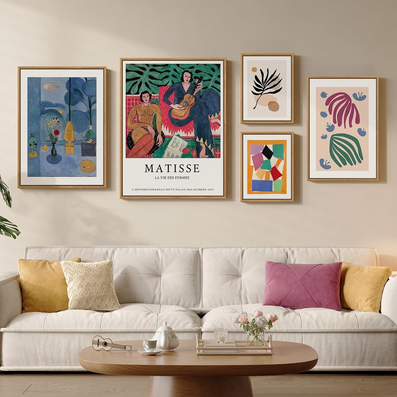 Large Framed Matisse Abstract Wall Art, 5 Piece Modern Geometric Canvas Prints Set, Contemporary Paintings Wall Decor for Living Room, Bedroom, Hallway, Home Office