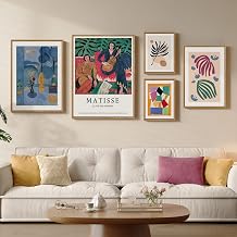 Large Framed Matisse Abstract Wall Art, 5 Piece Modern Geometric Canvas Prints Set, Contemporary Paintings Wall Decor for Living Room, Bedroom, Hallway, Home Office