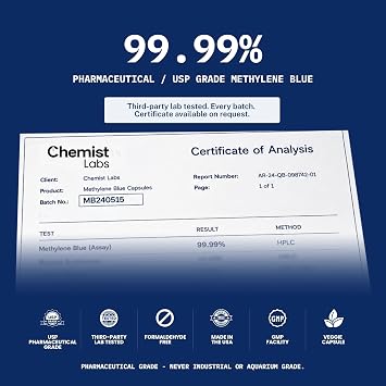Methylene Blue Capsules 10 mg, 120 Count 4 Month Supply