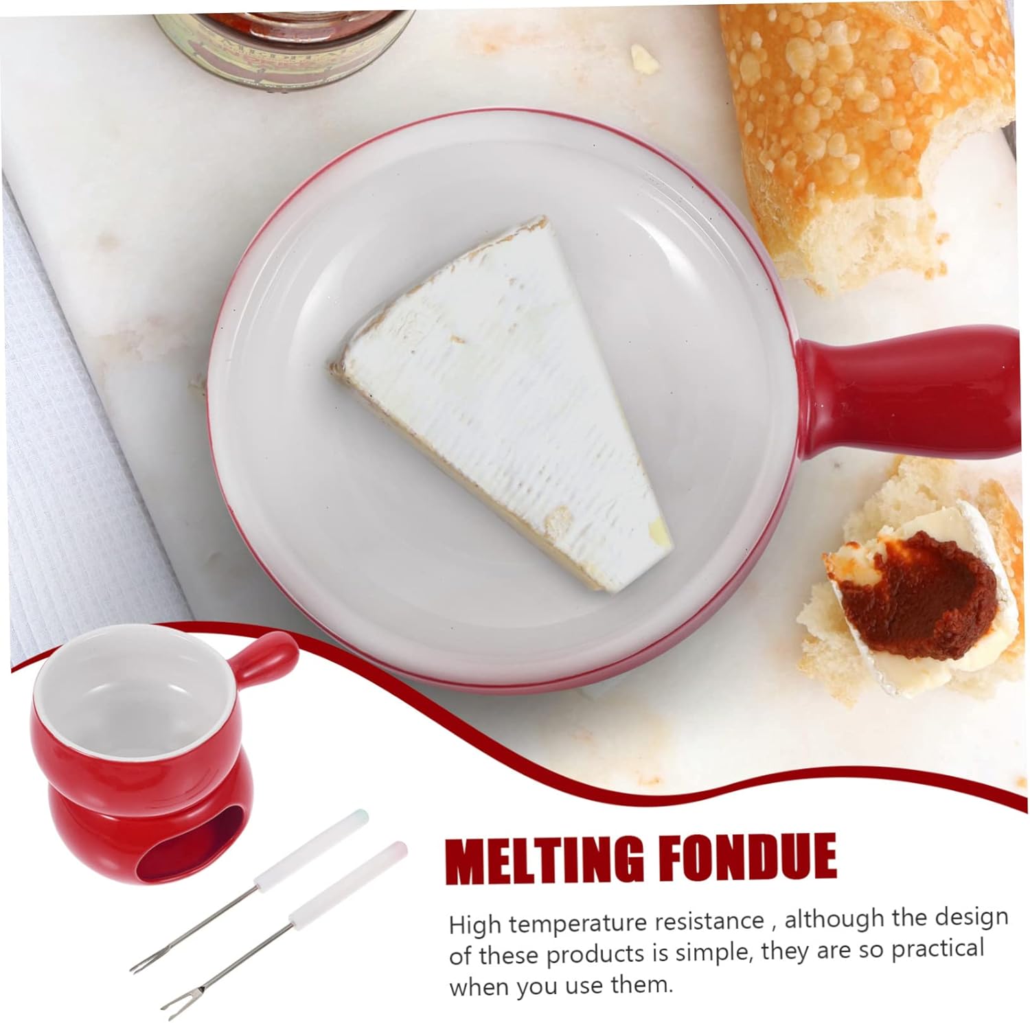 BESTOYARD Ceramic Cheese Fondue Set Handle Chocolate Melting Pot for Ice Cream Sturdy Fondue Pot for Parties and Gatherings