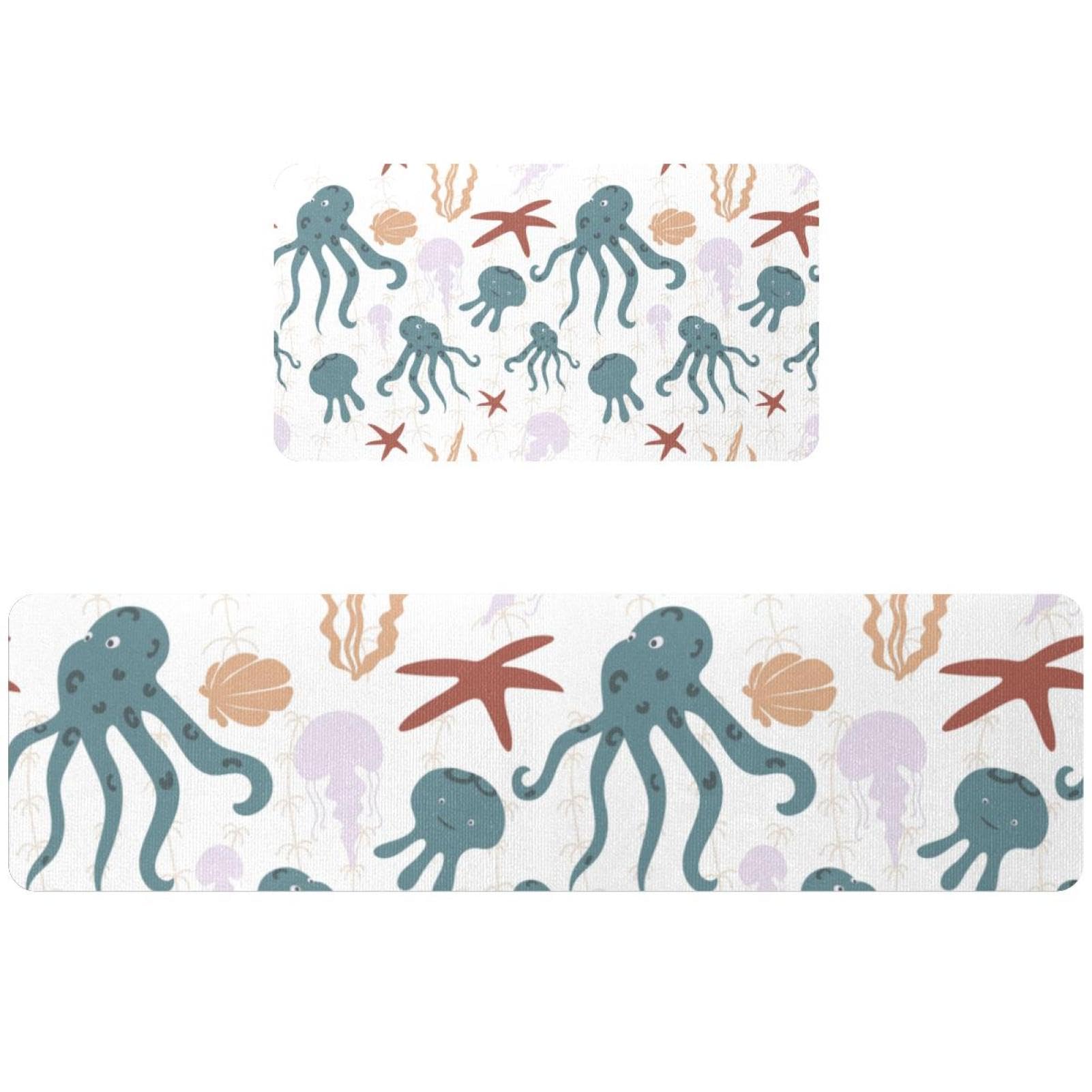 Alfombrillas de cocina absorbentes con medusas y estrellas de mar para pasillo