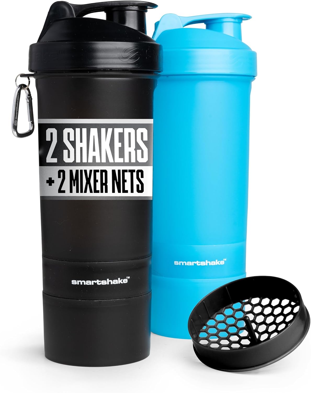 Smartshake Original 4 Pack 600 ml/20 oz Protein Shaker Bottle | Silent Mixing, Leak-Proof Shaker Bottle | Shaker Cups For Protein Shakes | Gym Shaker Bottle | 4 Pack, Black, White, Pink, Blue