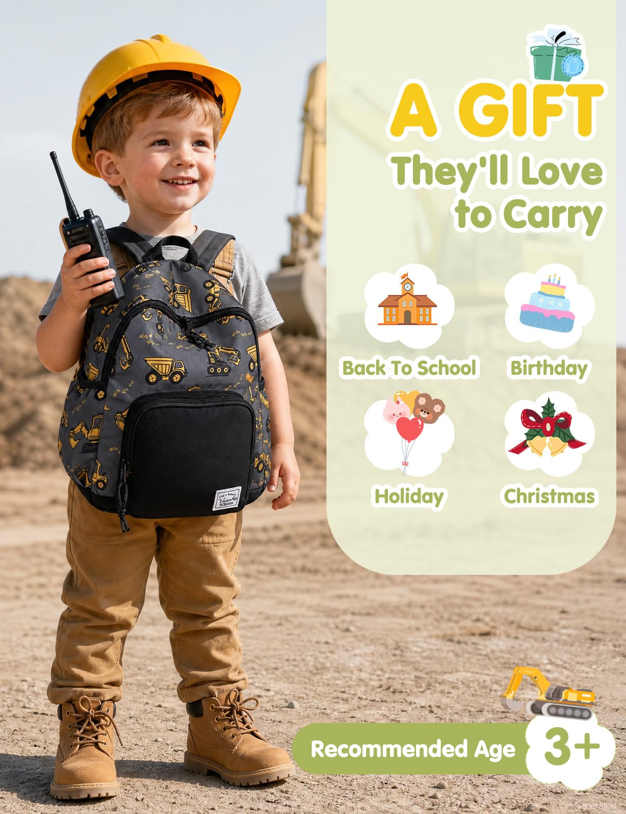 VASCHY Sac à Dos Enfant, Léger Cartable Filles Garcons Primaire Maternelle 4-6 Ans Imperméable Mignon Sac à Dos Fille Garçon pour A4 Dossier Préscolaire Voyage avec Sangle de Poitrine