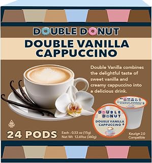 Double Donut Double Vanilla Cappuccino Pods for Keurig K-Cup Brewers - 24 Recyclable Single-Serve Cups, Bold & Smooth