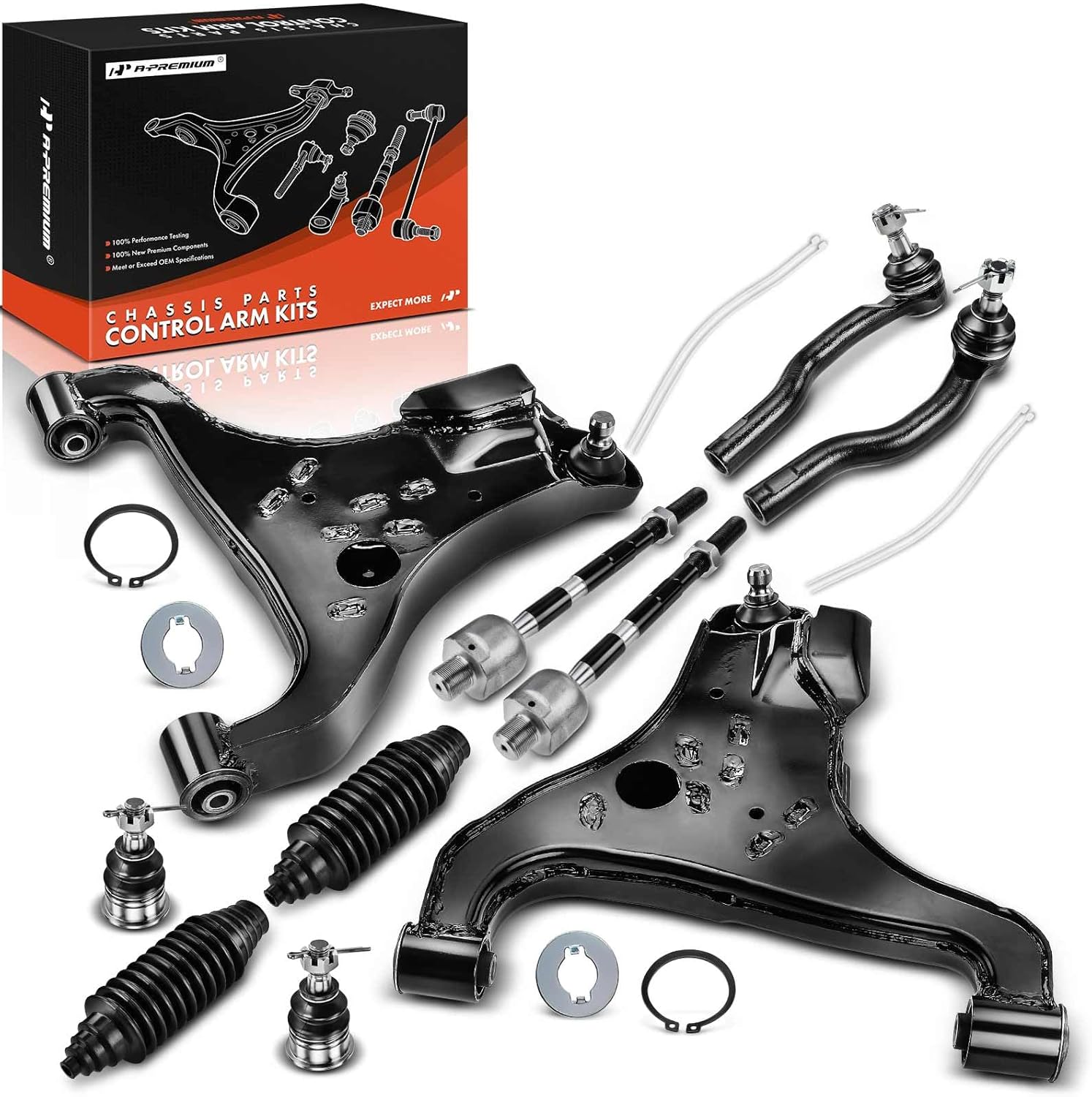 A-Premium Set of 10, Front Lower Control Arm, Upper Ball Joint, Inner & Outer Tie Rod End, Compatible with Nissan Titan 2004-2015, Armada 2005-2015, Pathfinder Armada 2004, Infiniti QX56 2004-2010