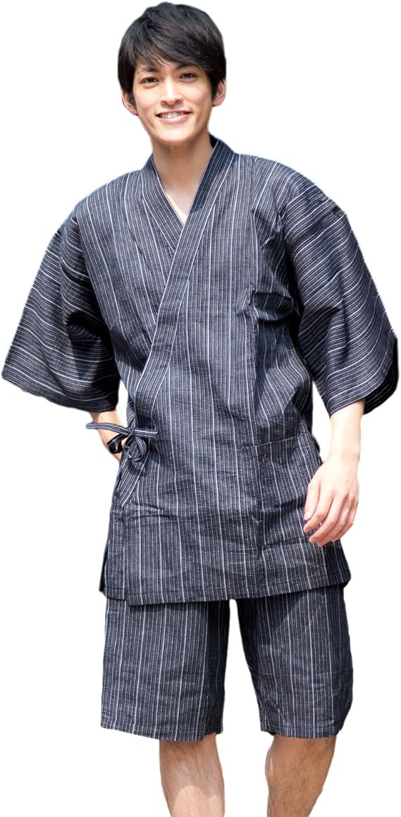 Amazon Llサイズ 黒地に縦縞と白ライン 21a 甚平 メンズ 男性 綿麻本格甚平 父の日や夏祭り 花火大会 男物 甚平 通販