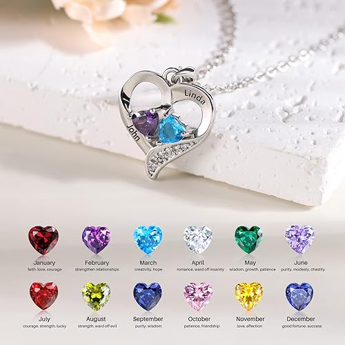 Miniatura 2 de Regalos personalizados para mujeres novia collar hecho a mano con nombre de promesa de corazón para ella madre hija collar con 2 piedras natales