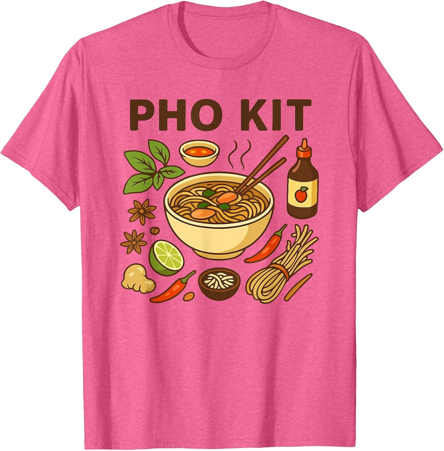 Funny Pho Kit Noodle Bowl Pun with Ingredients Illustration T-Shirt image 3
