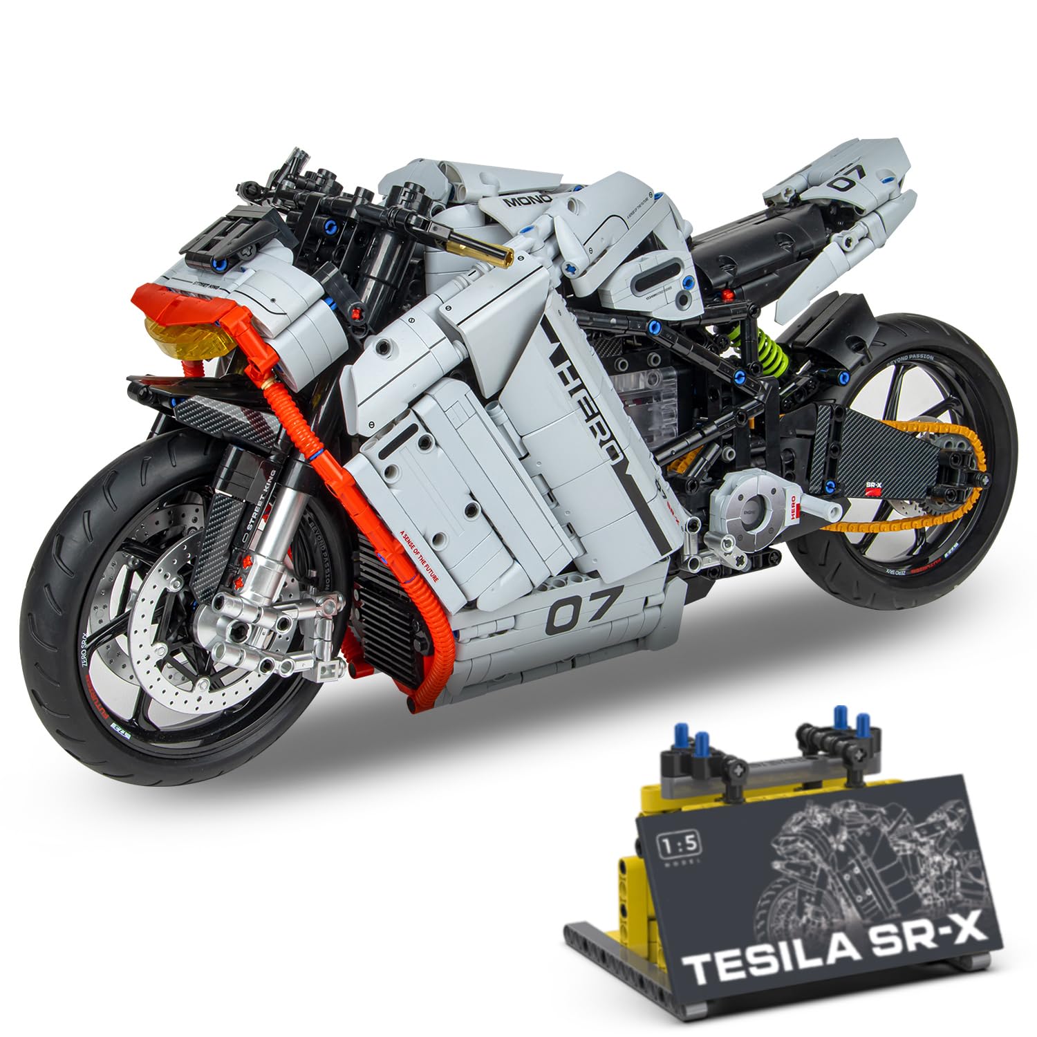 UNCLE BRICK Technic Motorcycle Building Block Set, 1:5 Collectible Display Model, Large Motorcycle Building Set Gift Idea for Adults, Model Kit To Build For Boy 8-12 (2268 Pcs)