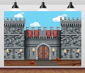 7x5ft Fabric Medieval Castle Backdrop Stone Wall Drawbridge Keepers of The Kingdom Photo Background for Medieval Birthday Party Decorations Royalty Castle Wall Decor Kids Photoshoot