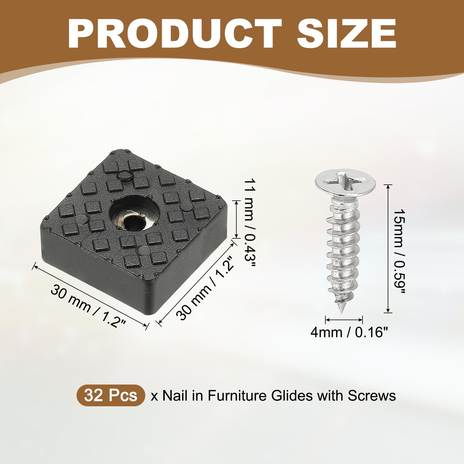 PATIKIL 30mm Screw-On Rubber Feet for Furniture 32 Pcs Non Slip Square Furniture Pads Chair Glides Table Leg Protectors for Hardwood Floor Cutting Board Electronics Black - Image 2