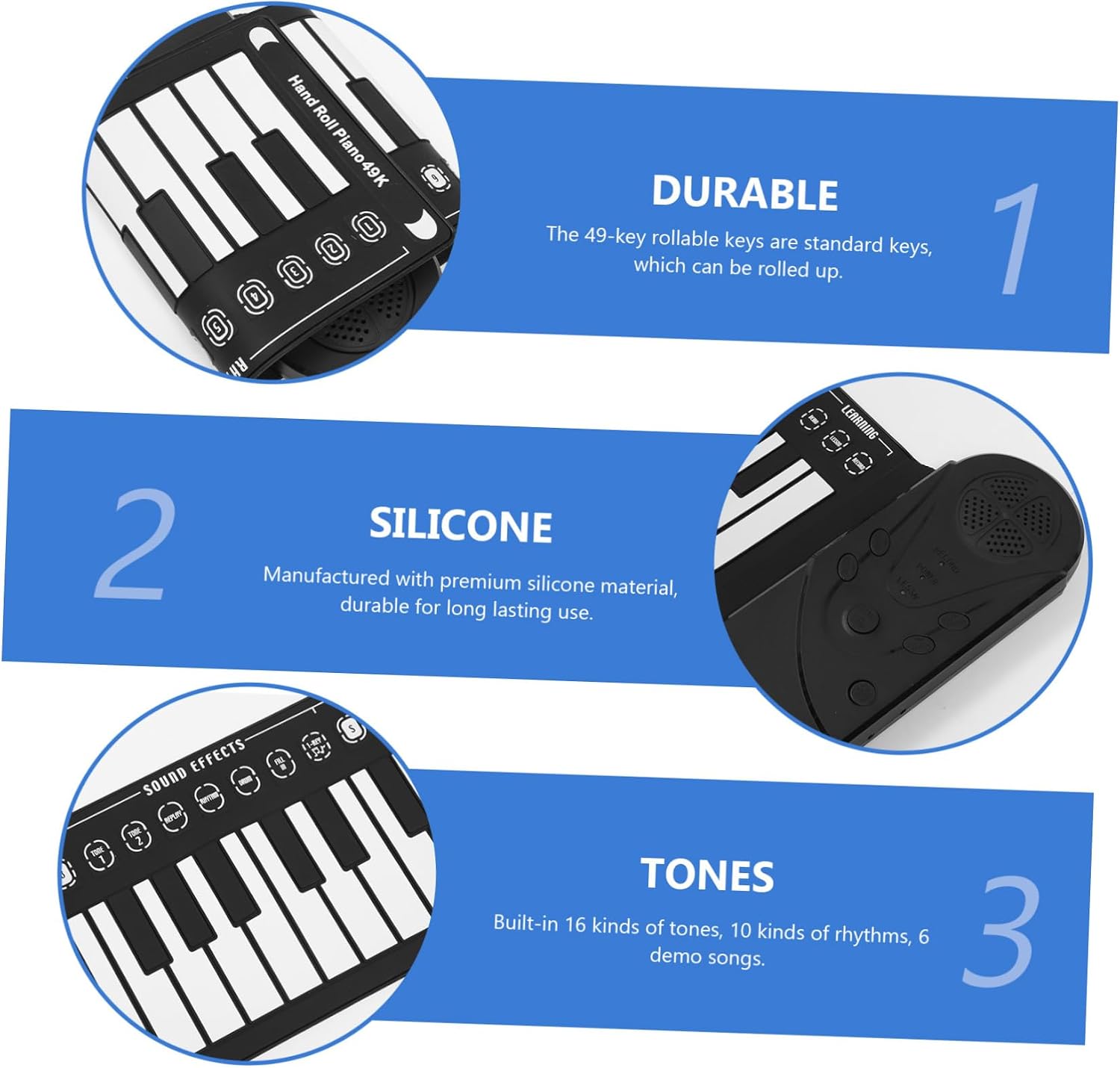 ERINGOGO 49-Key Portable Hand Roll Piano with Built-in Speaker Foldable Electronic Keyboard for Boys and Girls and Beginners Black Color for Travel and Music Learning