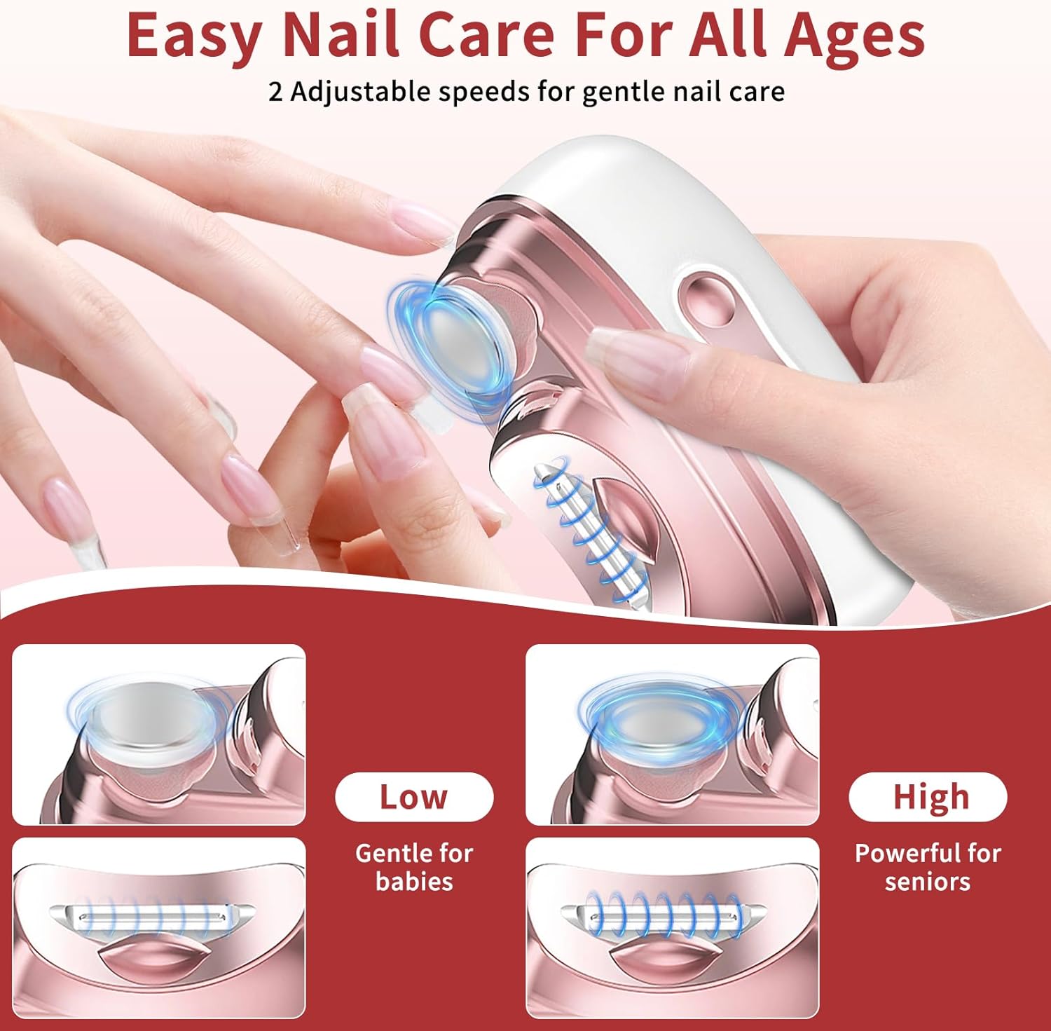 4 in 1 Electric Nail Clipper–2026 New Electric Polishing Automatic Nail Clippers with Nail File & 2 Adjustable Speeds–USB Rechargeable & LED Light– Safe for Kids/Adults/Seniors/Woman/Man/Baby