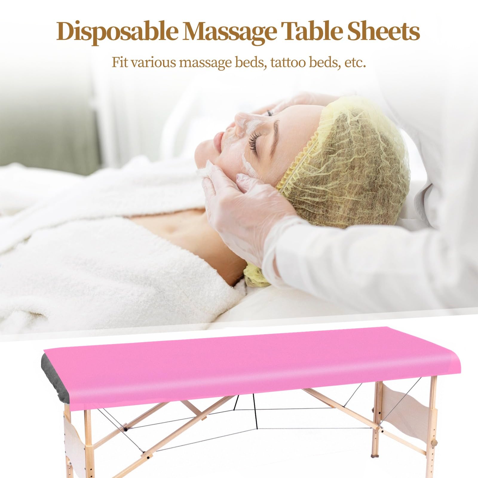 100 hojas desechables para mesa de masaje, 71 x 31.5 pulgadas, fundas desechables de cama de masaje de tela no tejida transpirable, sábana de higiene de un solo uso para centros de spa, salones de