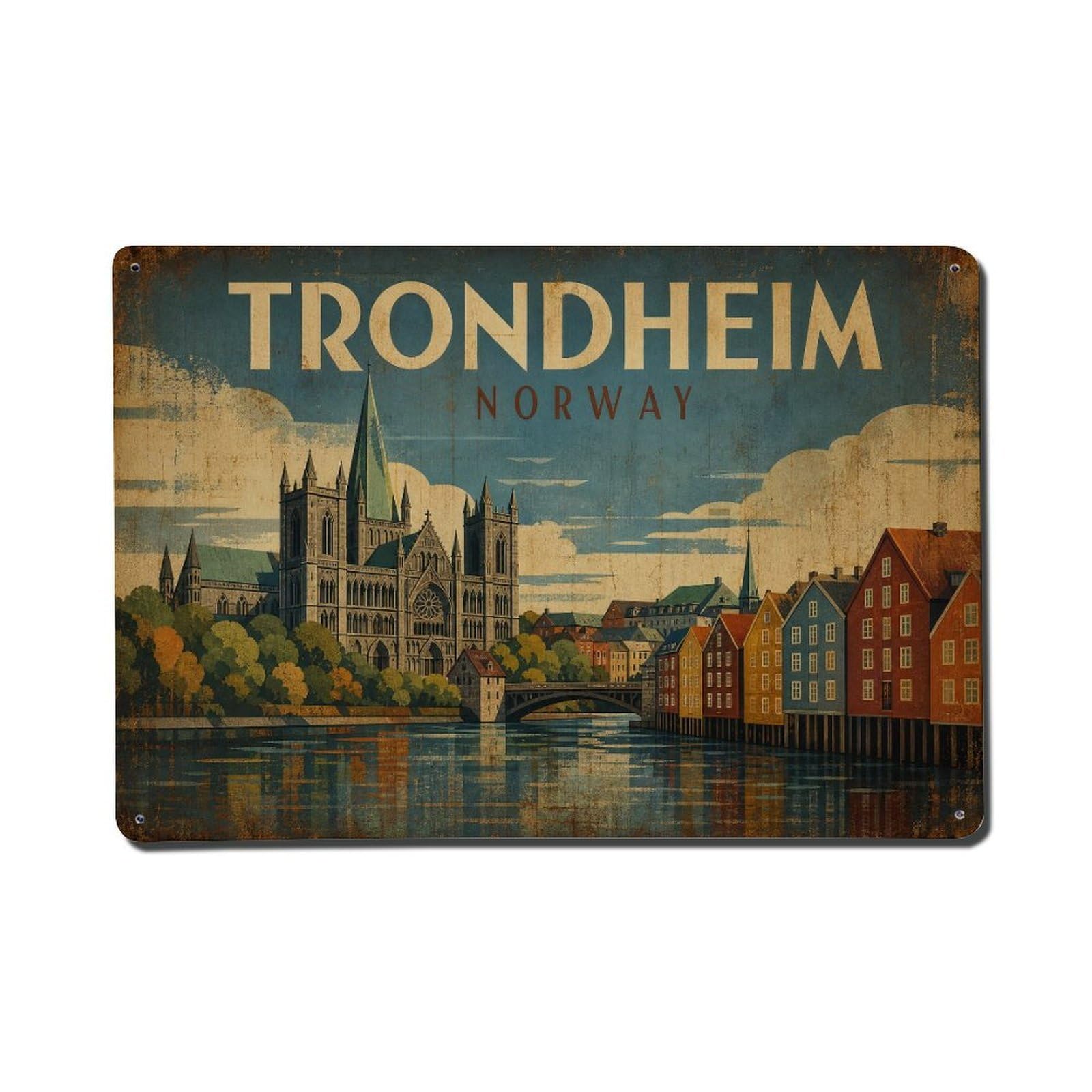 Metal Tin Sign Travel Vintage Norway Trondheim