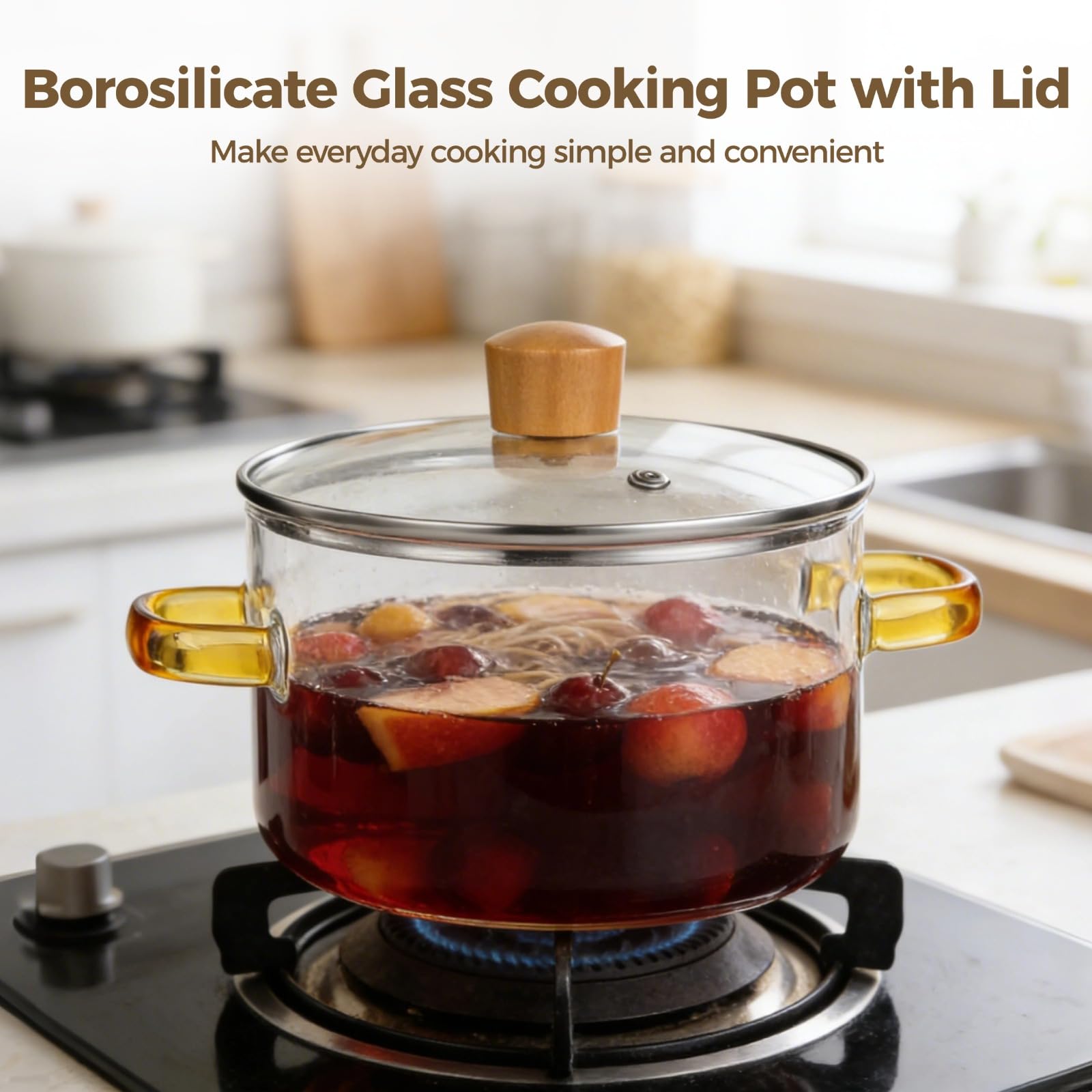 Borosilikatglas Kochtopf mit Deckel, 1,6 l praktischer transparenter Topf mit Griff, 54,1 fl oz Köcheltopf für Nudeln, Milch, Suppe, Tee, für Küche und Tisch, 5,9 x 8,7 x 5,5 in