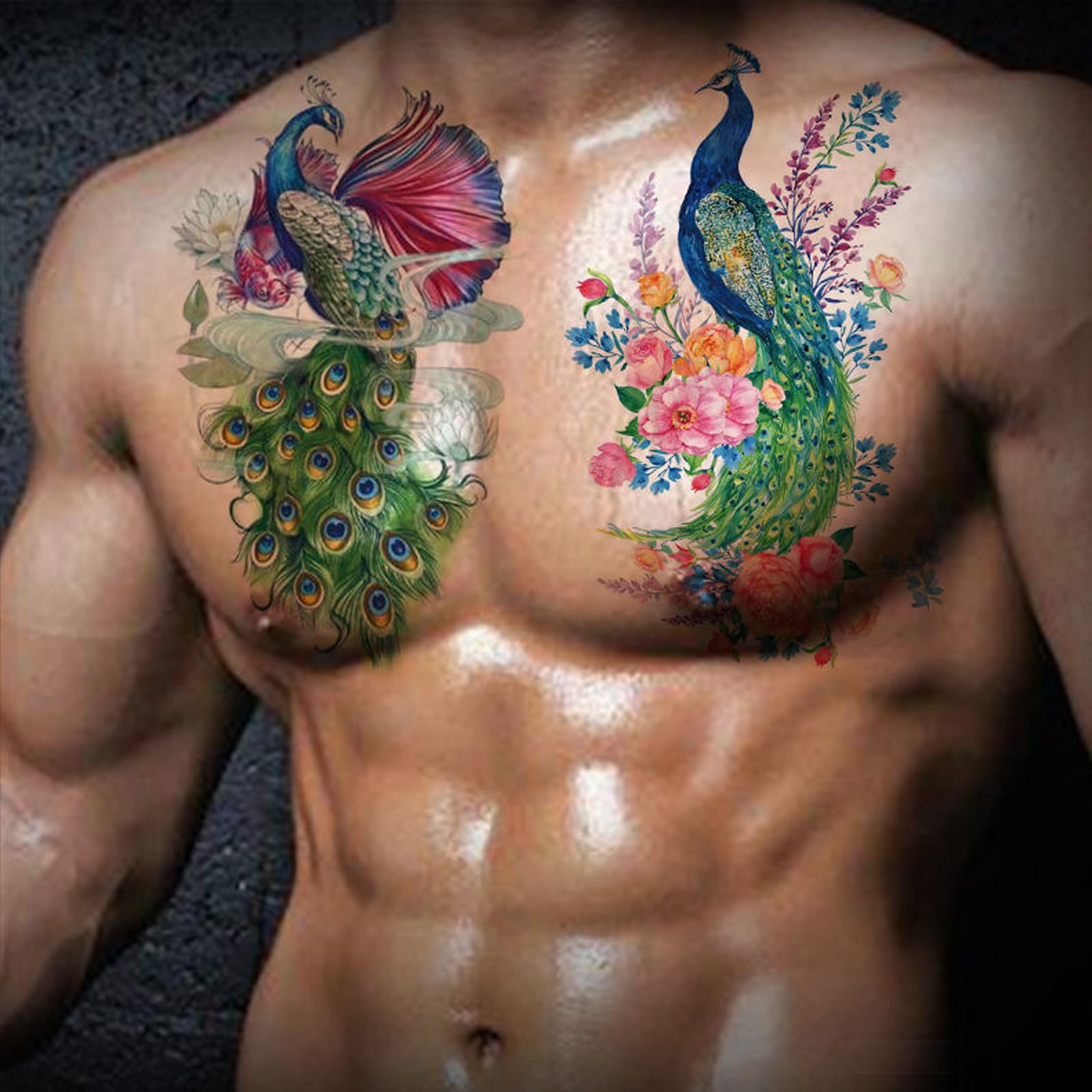 Nirbffo Large Temporary Tattoos Peacock Flowers Legs Arm Belly Back Waterproof Sticker 4 Sheets, Green - Image 4