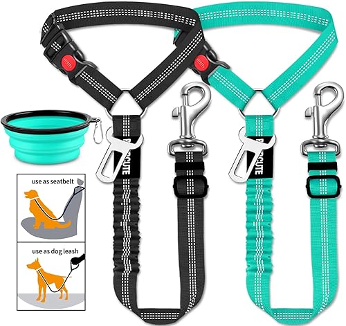 Juego de 3 piezas de cinturón de seguridad para perro, reposacabezas ajustable con amortiguador elástico elástico, reposacabezas duradero, cinturón