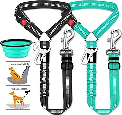 Conjunto de 3 cintos de segurança para cães – cintos de segurança retráteis ajustáveis para encostos de cabeça de veículos – Arnês de carro resistente, elástico e durável para cães