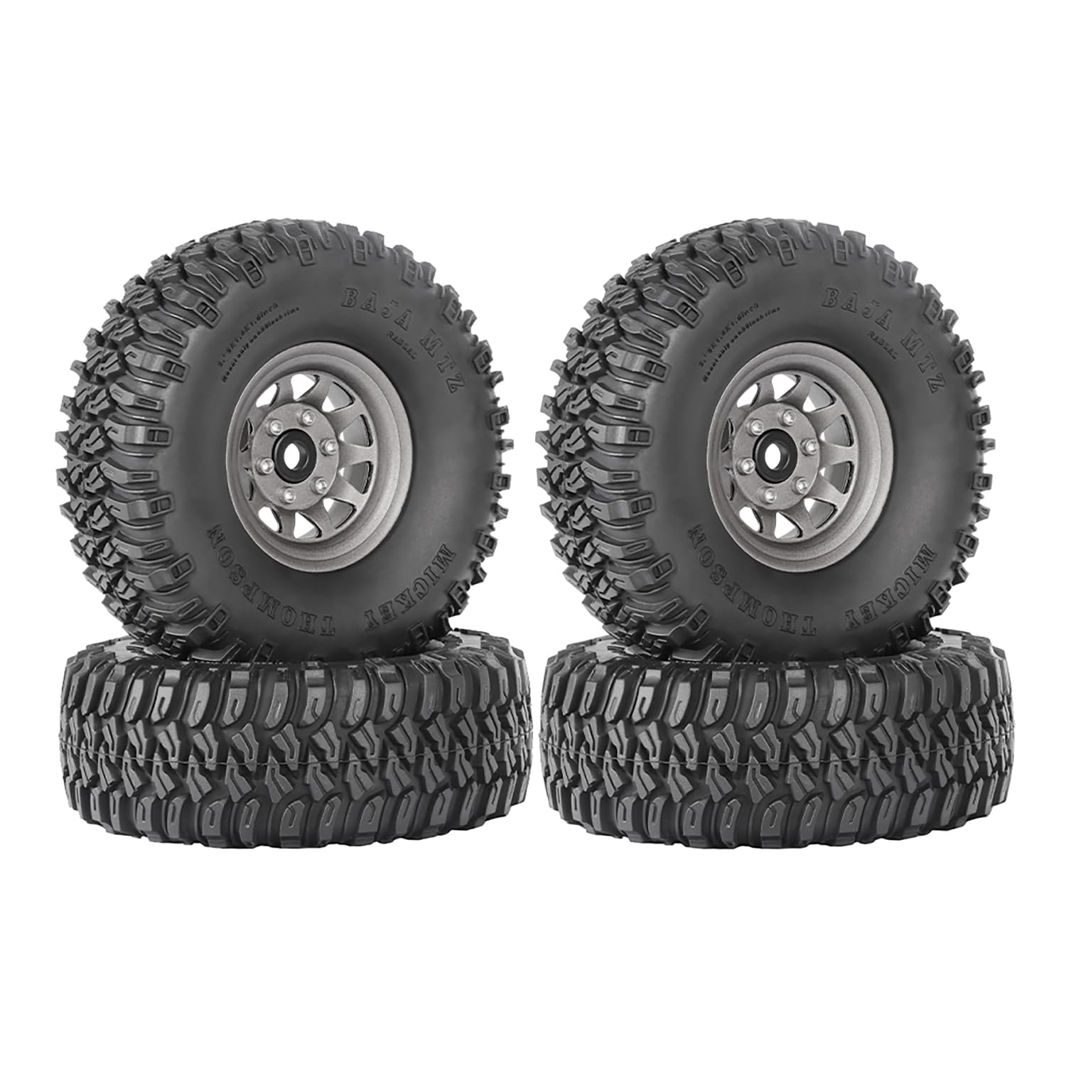 KINGCOO 4PCS 1.55 inch Aluminum Alloy Metal 10Spoke Beadlock Wheel Rim Tyre and Rubber Tires Set for 1/10 RC Rock Crawler Car for Tamiya Axial AX90069 UTB18 D90 TF2 CC01 LC70 (Grey, 95MM)
