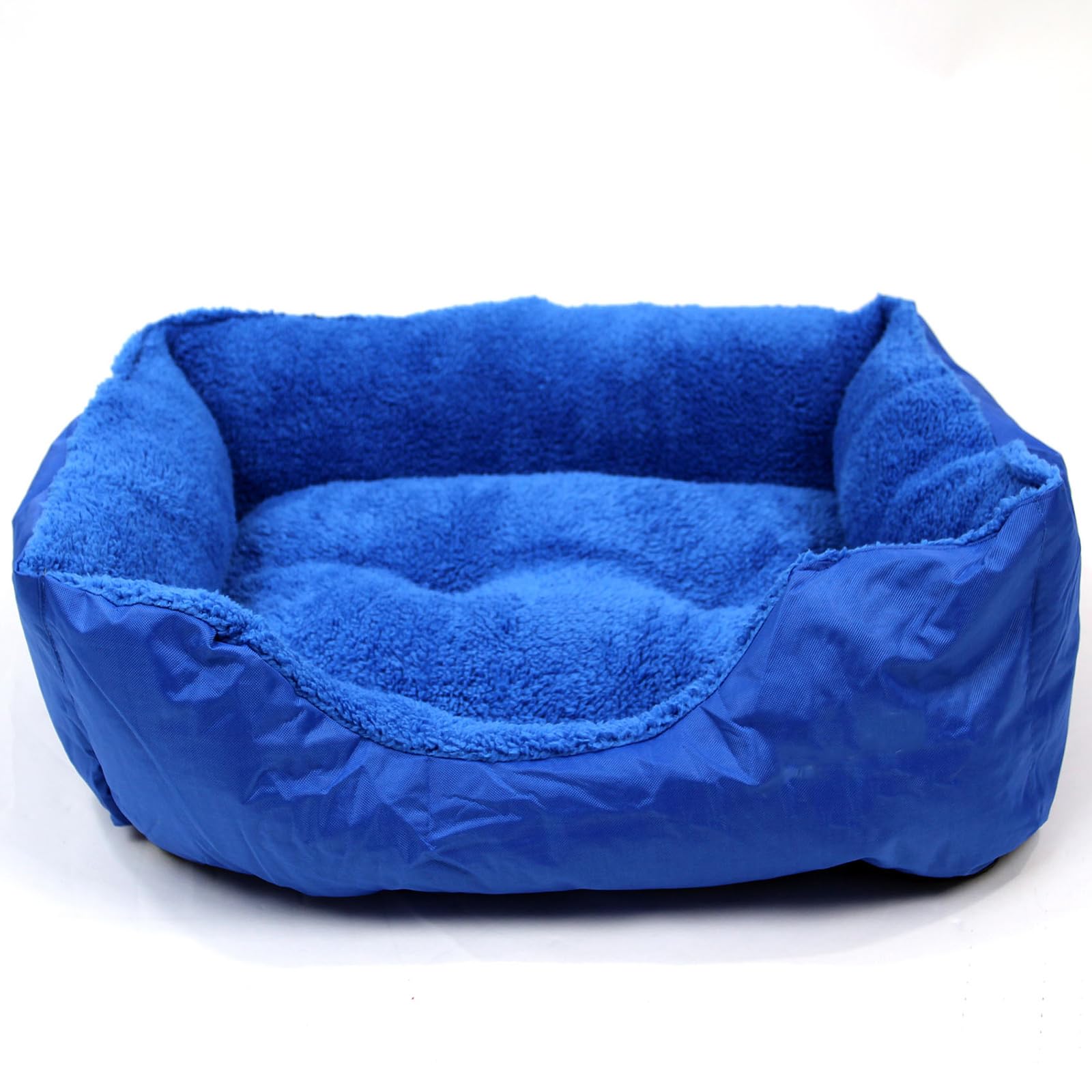 Actiaspet - Small Blue Faux Fur Dog Bed | Machine Washable with Non-Slip Base (47x37x17cm)