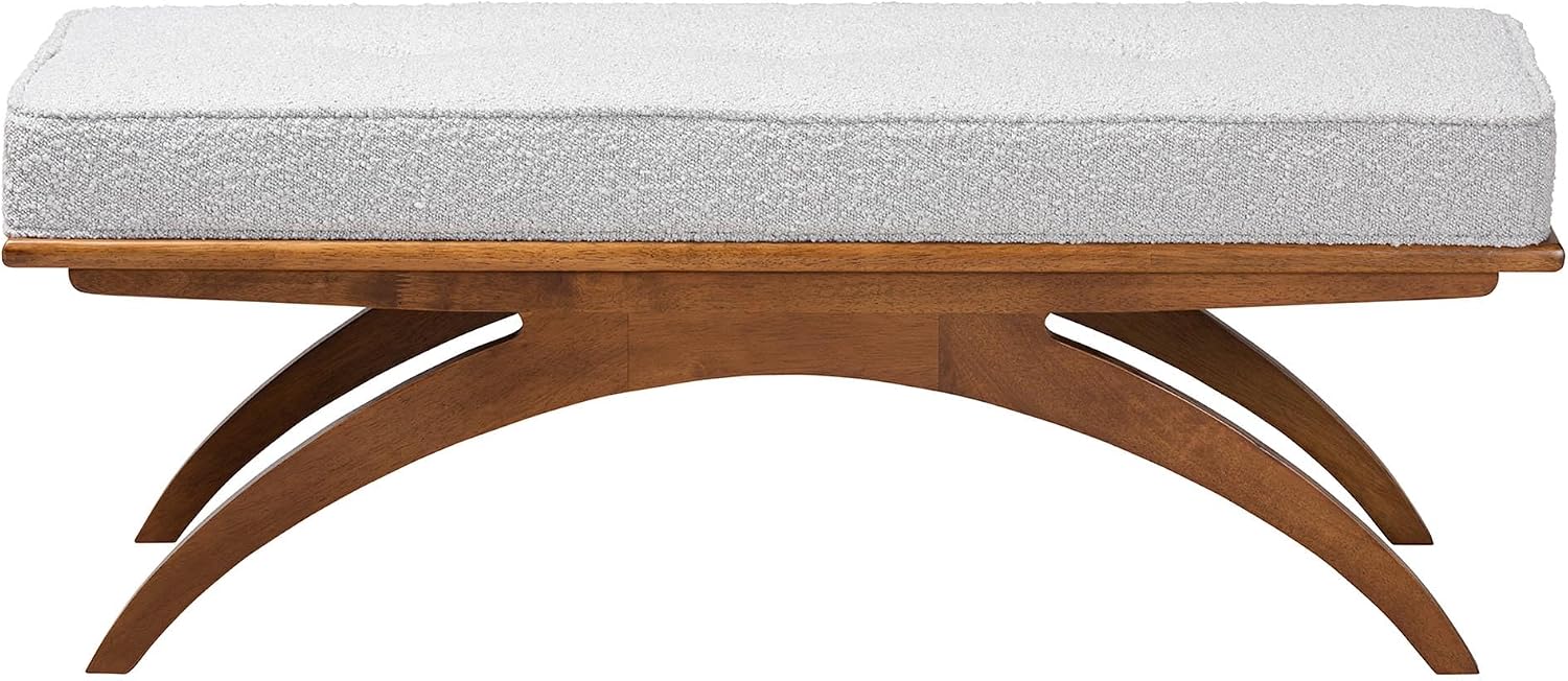 Baxton Studio Orella Japandi Light Grey Boucle Fabric and Walnut Brown Finished Wood Bench