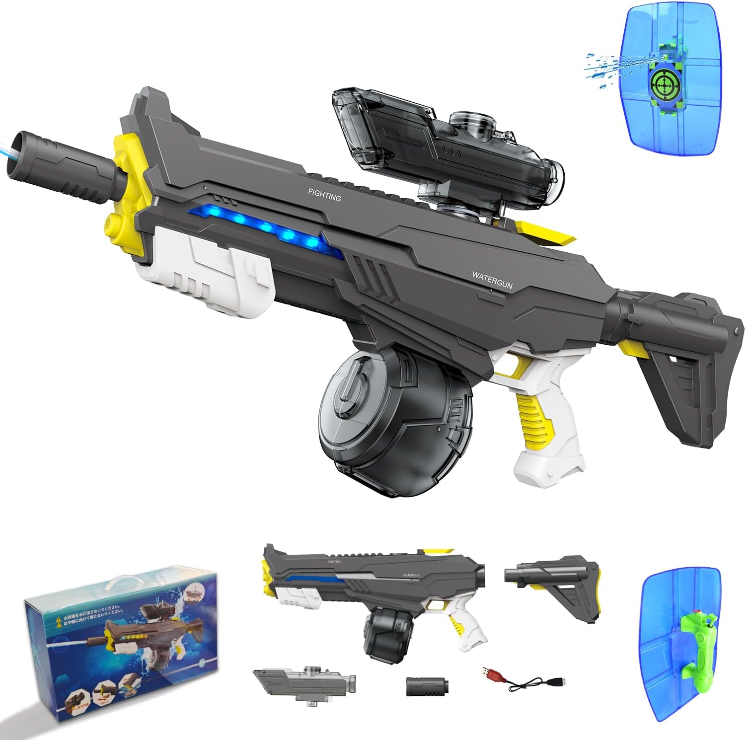 UQTOO 水鉄砲 電動 超強力飛距離 男の子 女の子 誕生日のプレゼント 子供 1420ML 大容量 外遊び 電動 連射 ウォーターガン