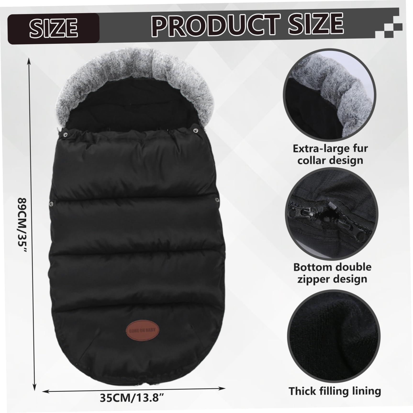 Coprigambe per passeggino Caldo foderato in pile addensato per l'inverno con collo in pelliccia e cerniera Sacco impermeabile per stamina, 35x14 pollici, coperta, sacco a pelo