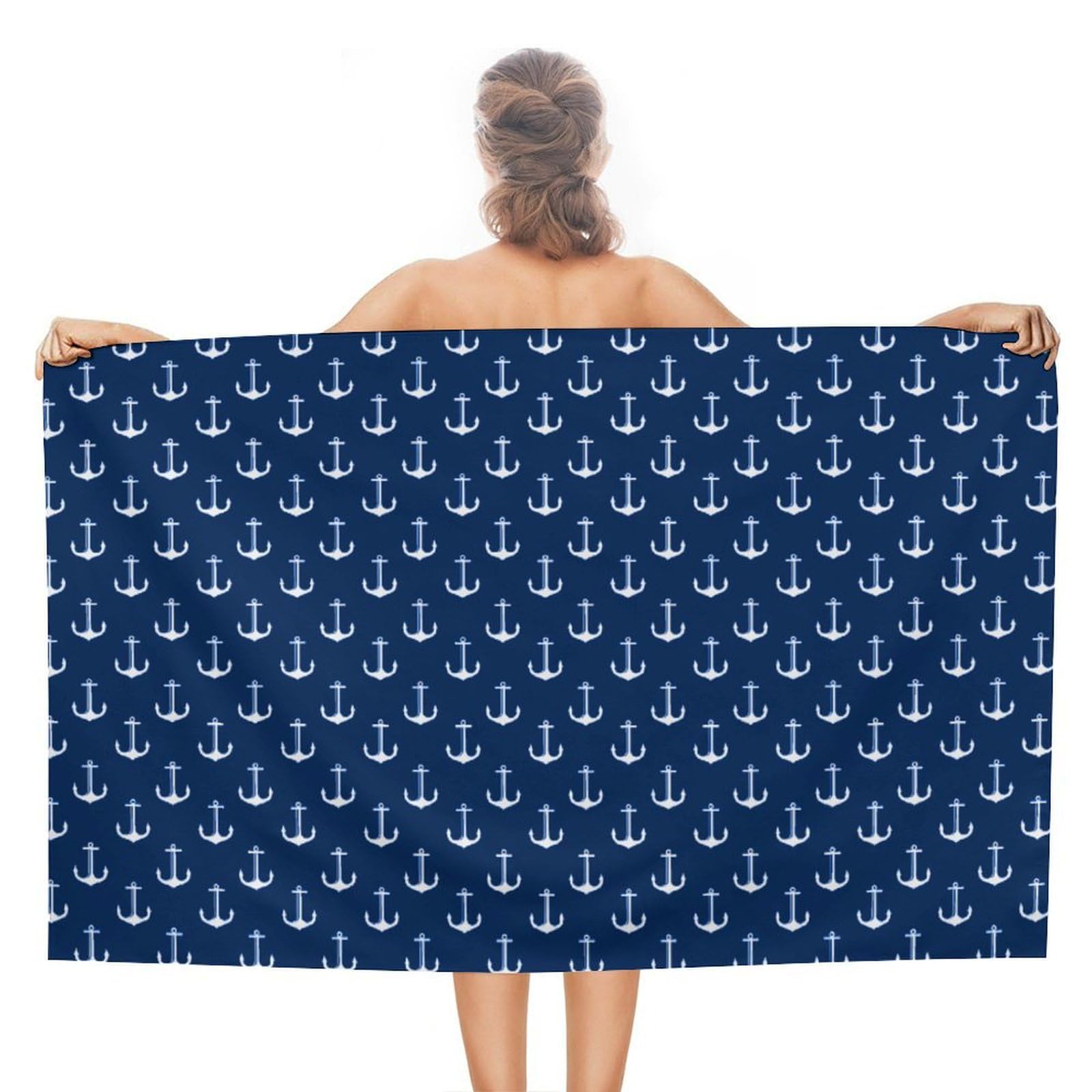LEDFCVSU Beach Towel, Nautical Anchor Dot Bath Towel, Absorbent Towel for Swimming, Sports, Travel