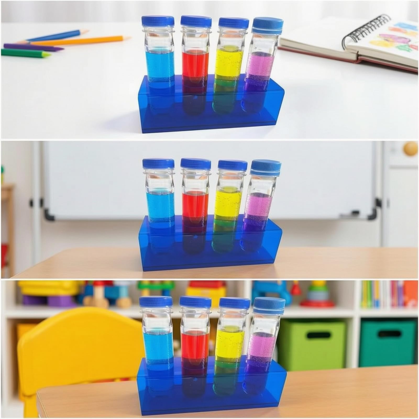 Gradilla Acrílico con Tubos Azul Gradilla con Tubos Ensayo Ahorra Espacio Soporte para Niños, Aula, Laboratorio