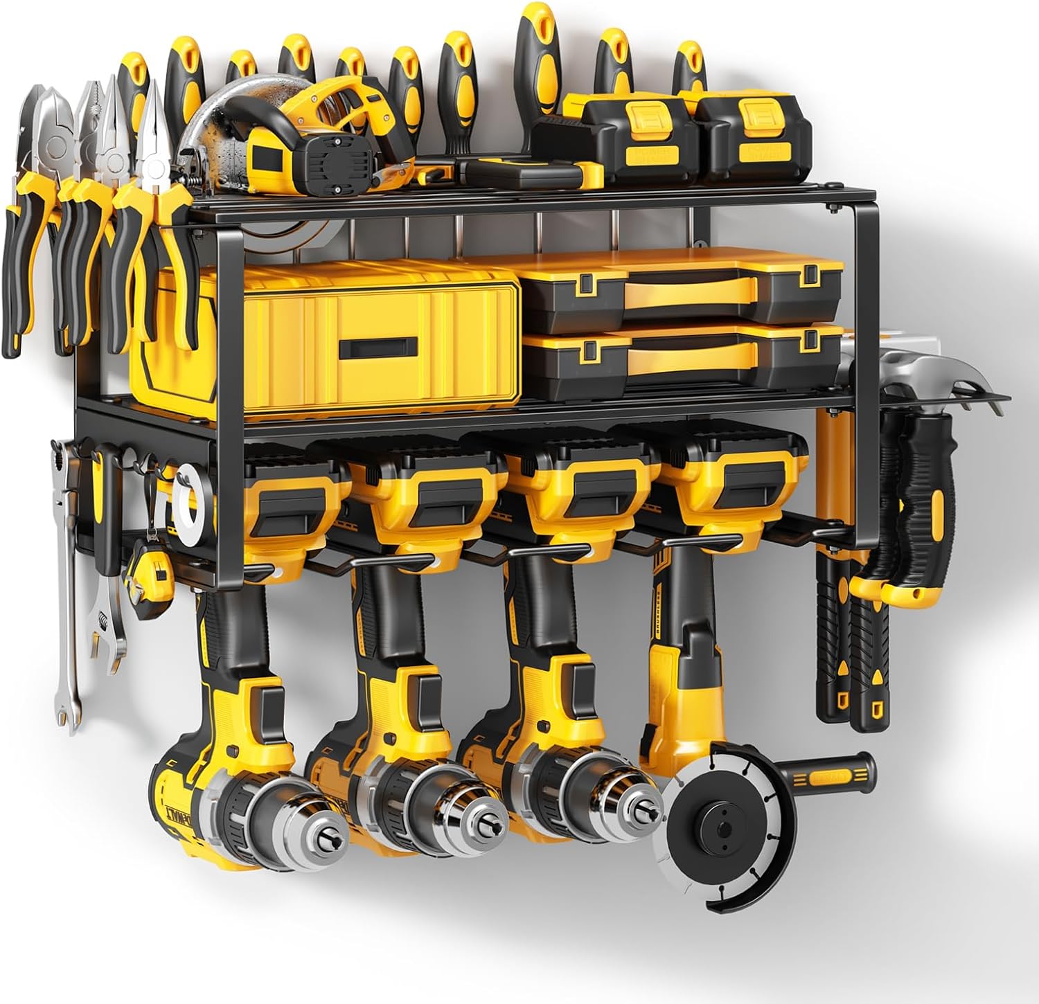 4-Slot Power Tool Organizer Wall Mount, 3-Tier Heavy Duty Garage Storage Rack with Cordless Drill Holder,Utility Tool Rack for Workshop, Shed, Garage Organization – Great Gift for Men Dad Husband