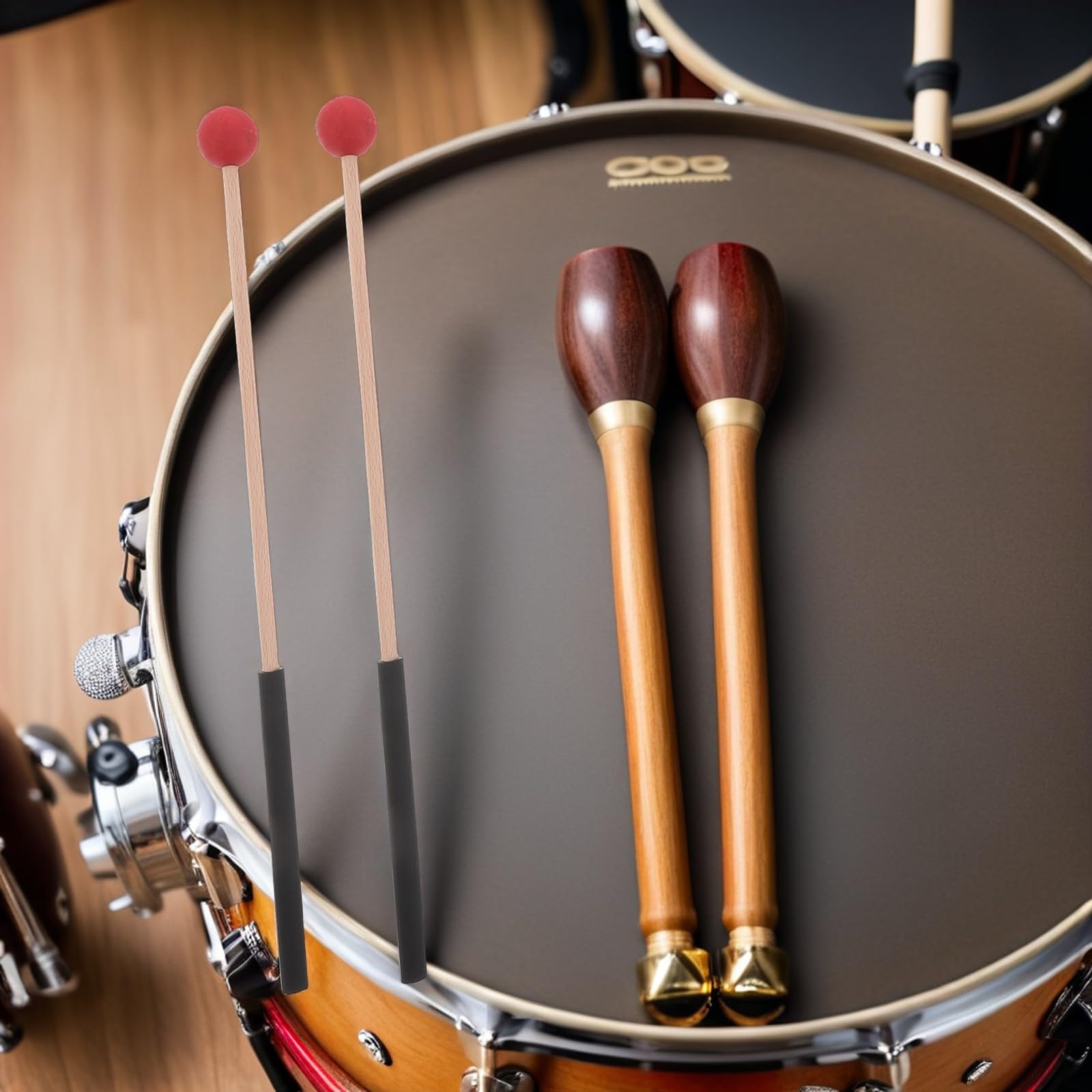 Alipis Set de Accesorios para Batería de Percusión con Agarre Antideslizante, Baquetas de Nylon y Madera, Funda Roja para Baquetas, Adecuado para Bateristas Profesionales y Adultos