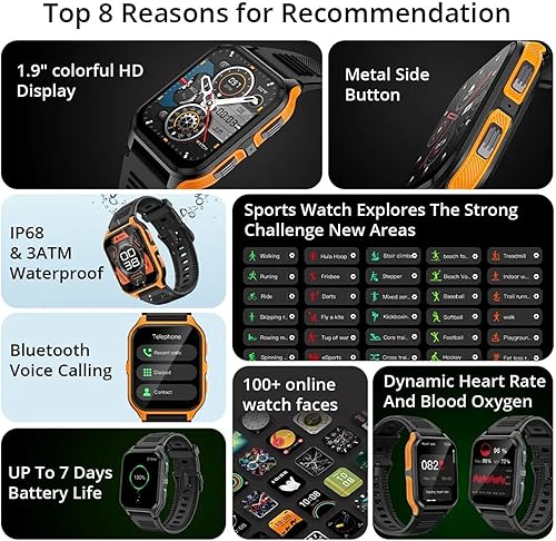 Miniatura 3 de Naudug Reloj inteligente (respuestahacer llamadas) para hombres y mujeres, pantalla táctil de 1.83 pulgadas, rastreador de actividad física con