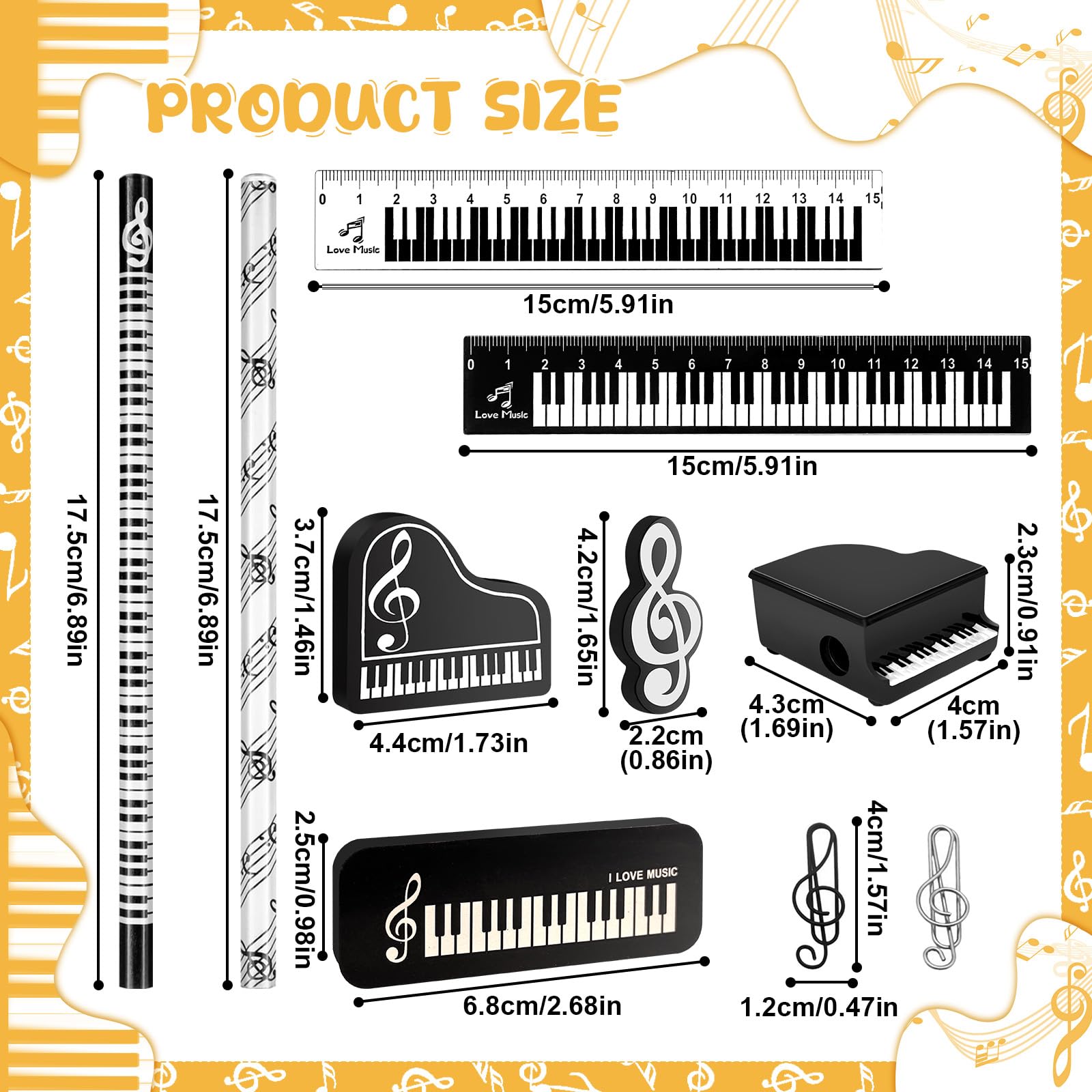 Juego de 30 piezas de papelería para fiestas musicales, incluye notas musicales, lápices, borradores, clips de papel, reglas de piano y sacapuntas para estudiantes, profesores, regalos de regreso a