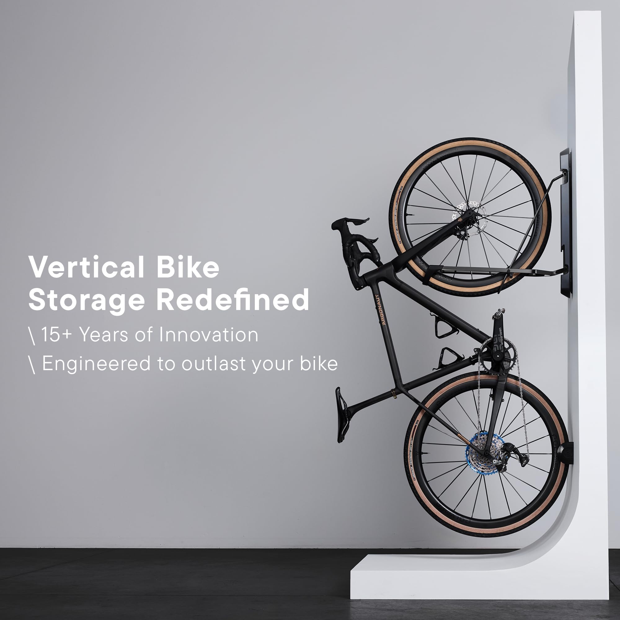 Steadyrack Bike Rack for Mountain Bikes - The Original Wall Mounted Vertical Bike Storage - Fits Wide Tires - Space Saving Pivot Design - Heavy-Duty Steel Rack for Indoor Garage, Apartment or Home Use