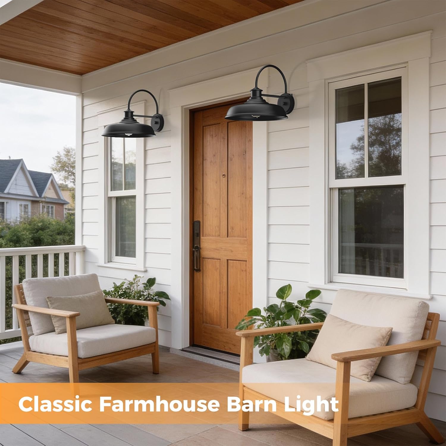 14'' Dusk to Dawn Outdoor Barn Light 2 Pack, Classic Farmhouse Gooseneck Outdoor Light Fixture Matte Black Wall Mount, Anti-Rust Waterproof Exterior Lighting Fixtures for Porch Hallway Patio Entryway