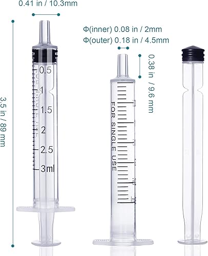 Miniatura 5 de Jeringa de 0.1 fl oz sin aguja, jeringas pequeñas de plástico de 0.1 onzas líquidas, estériles empaquetadas individualmente con tapa para