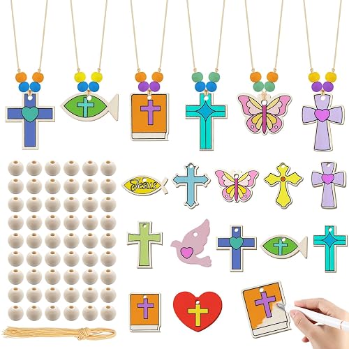 Soulchen 18 Sets 2026 VBS Wood Cross Crafts Religious Bead