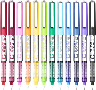 EYEYE Liquid Ink Roller Pens 0.5 mm 12 Colours | Fine Needle Tip, Precise Lines. Smooth Writing, Dries Quickly, For journaling, notes, planning. 12 colors.