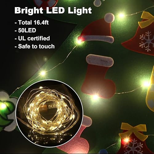 Miniatura 11 de Árbol de Navidad de fieltro de 4 pies para niños pequeños con luz LED y 36 adornos, decoraciones de Navidad Montessori DIY - 4 pies Árbol estándar