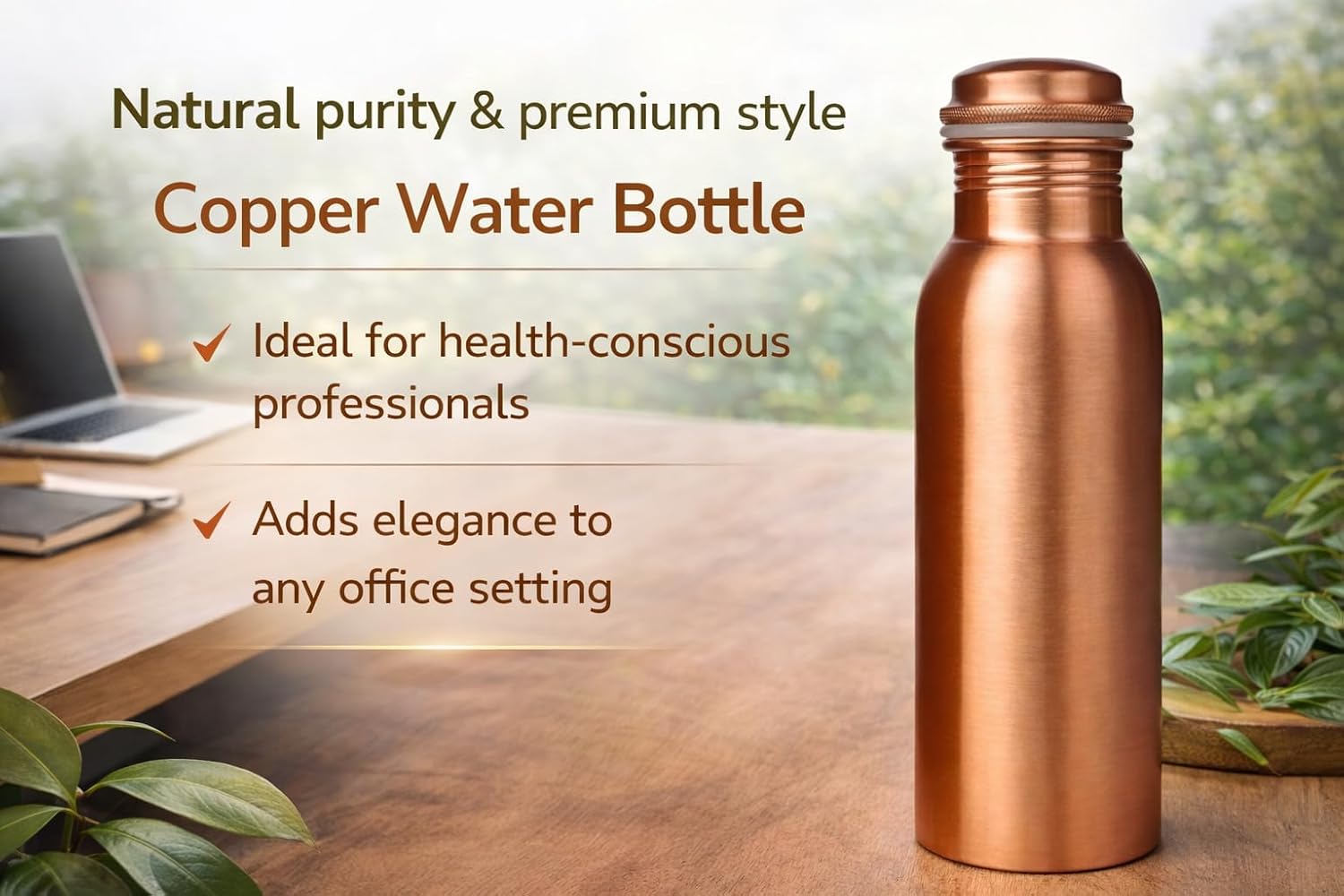 Copper Water Bottle 1 Liter – Leakproof Ayurvedic Tamba Bottle for Drinking Water, BPA-Free Copper Vessel for Health Benefits, Joint-Free Durable Bottle for Home, Office & Gym (Pack of 10)