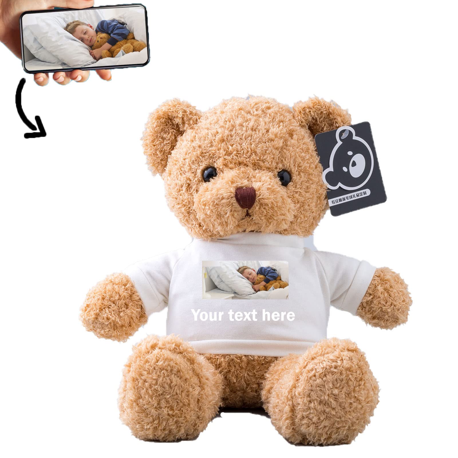 ADORSUN Personalised Teddy Bear Stuffed Animal with Customised Text+Image, Stuffed Bear as Personalised Gift for Women/Men on Valentines' Day/Birthday/Anniversary/Christmas(16inch-T Shirt-White — image 1