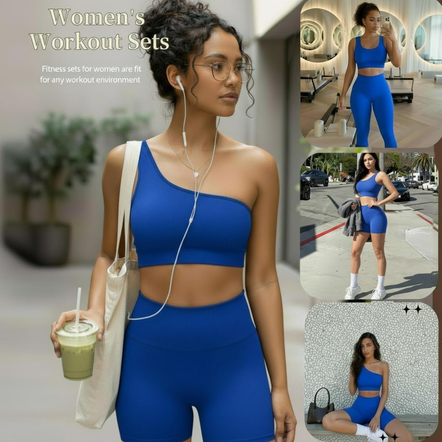 Floraltop 4 Pcs Women's Workout Sets Pilates Exercise Outfit Ribbed Scoop Neck Sports Bra Shorts Leggings Gym Clothes Set - Image 5